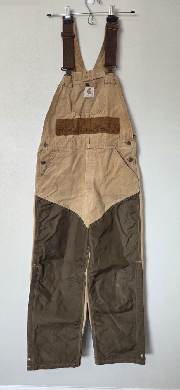 CARHARTT Duck Nylon TAN Hunting Bib Overalls Brush Guard 32 X 27 BU256 VINTAGE